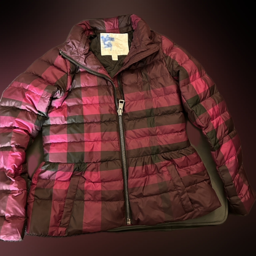 Burberry down long sleeved zip up puffer jacket